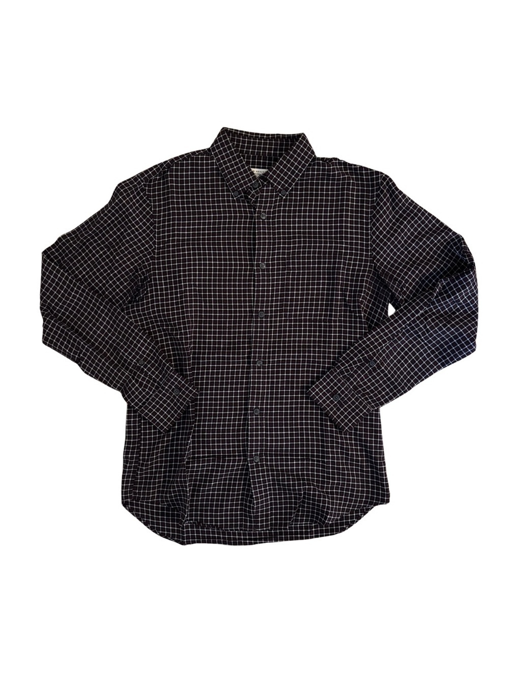 Club Monaco Men's Burgundy and Black Checkered Flannel Shirt